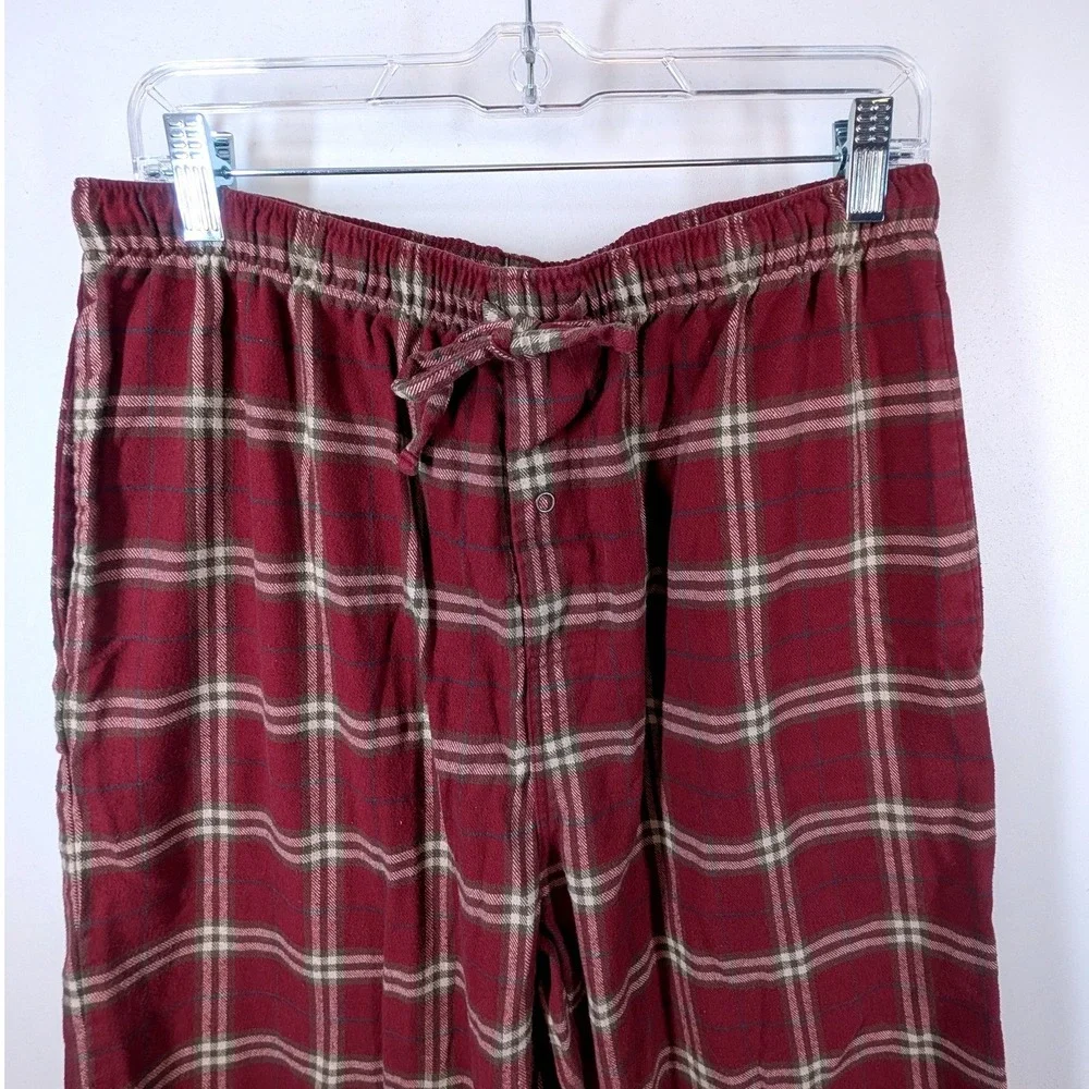 Garnet Hill‎ Mens Plaid Flannel Pajama Pants Burgundy Tan Cotton Sleepwear Large